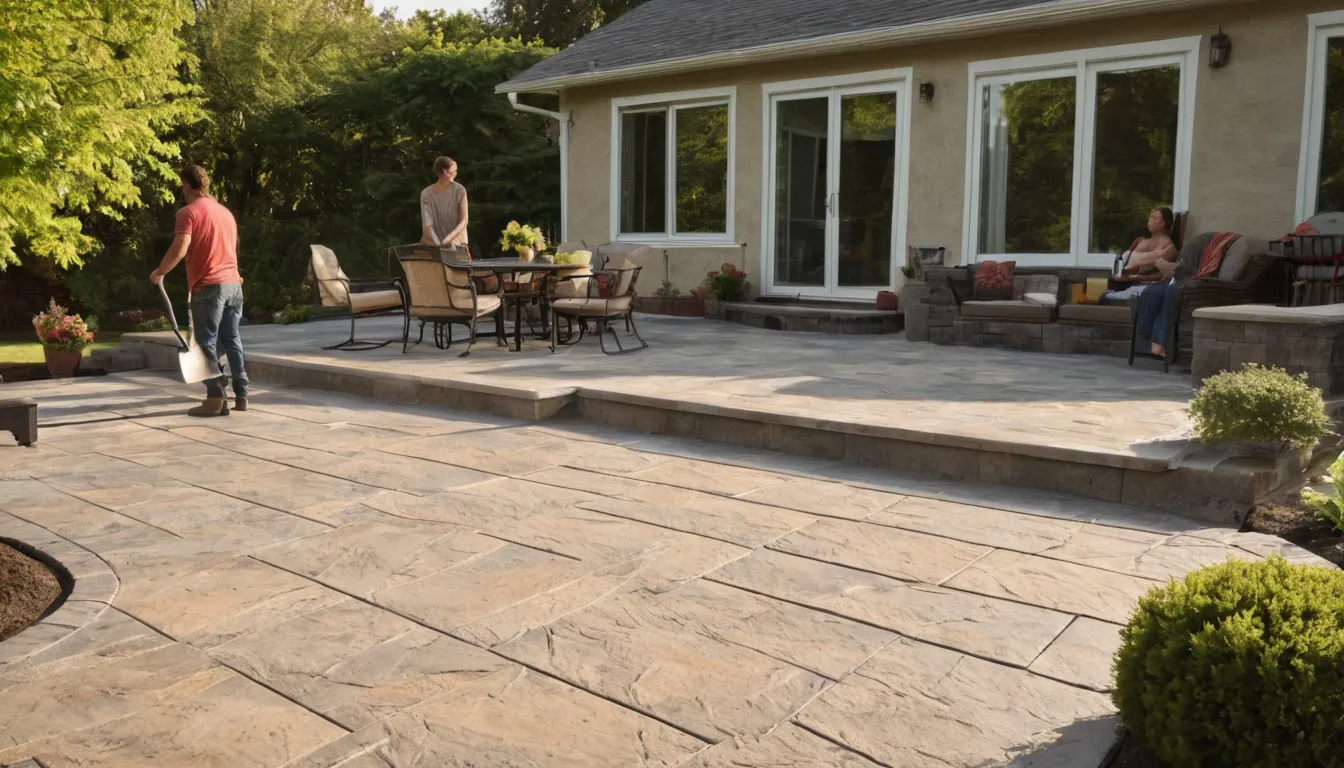 Stamped concrete patio behind a home in the California area